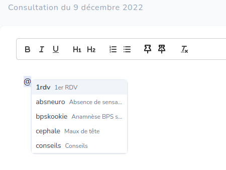 exemple de raccourcis prise de notes de consultation en ostéopathie